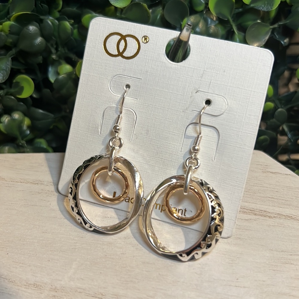 Two Tone Scroll Double Twisted Loop Earring